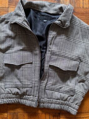 NEW Zara Gray Plaid Bomber Jacket
